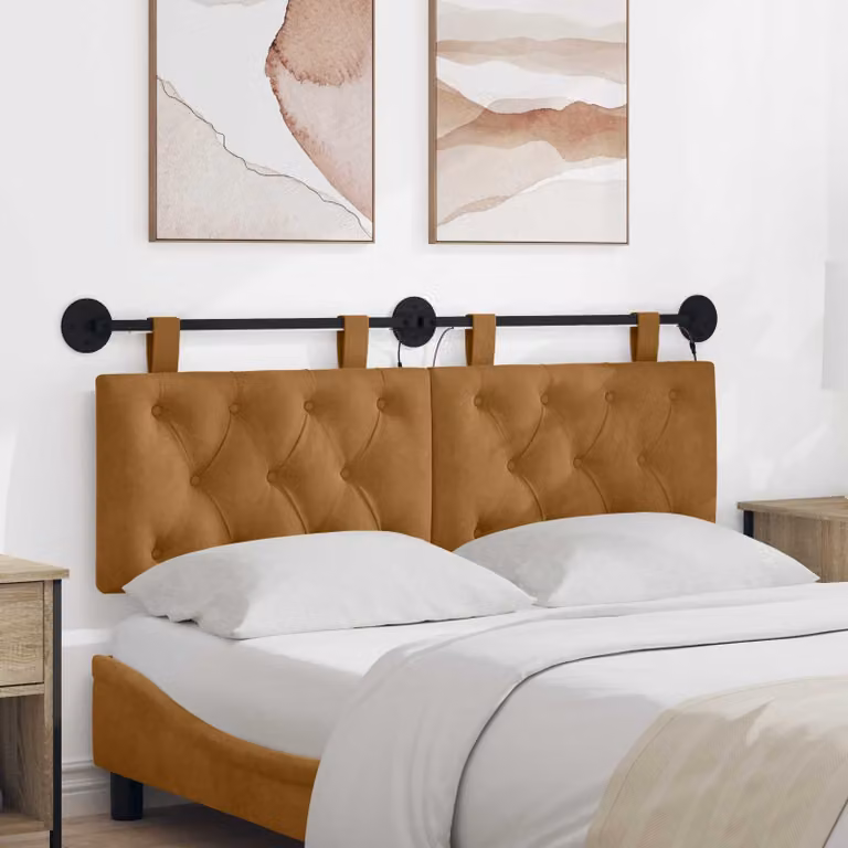 Testiera per letto sospesa vidaXL in velluto marrone con illuminazione integrata e pannello imbottito L: 150 cm, H: 55 cm, P: 7 cm
