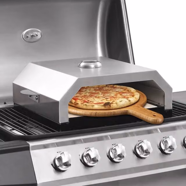 Forno Pizza con Piastra in Ceramica vidaXL, Nero e Argento, con Termometro, in Acciaio Inox e Acciaio Smaltato – 1
