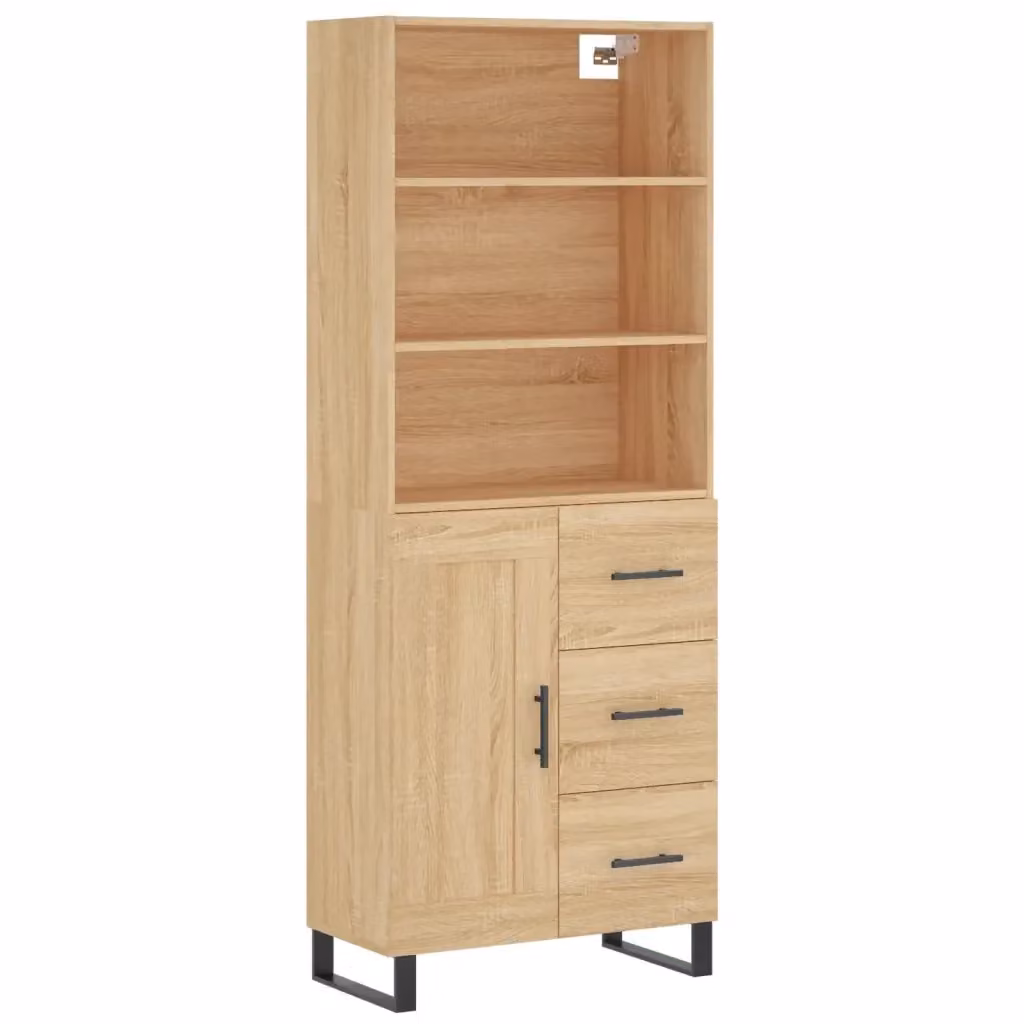 Credenza moderna vidaXL in legno e metallo, colore beige e marrone, L: 69,5 cm, P: 34 cm, H: 180 cm – 2