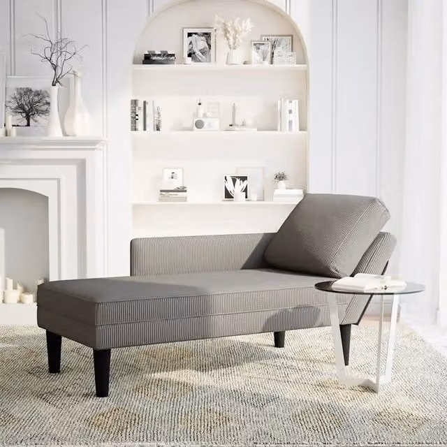 Sdraio con Cuscino Destro in Velluto a Coste Grigio Chiaro CFW2674701 L: 132 cm, P: 70 cm, H: 56 cm