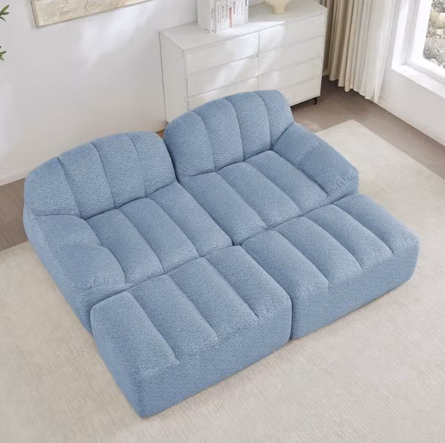 Divano modulare senza struttura 210x165x79 cm in pile granulato blu