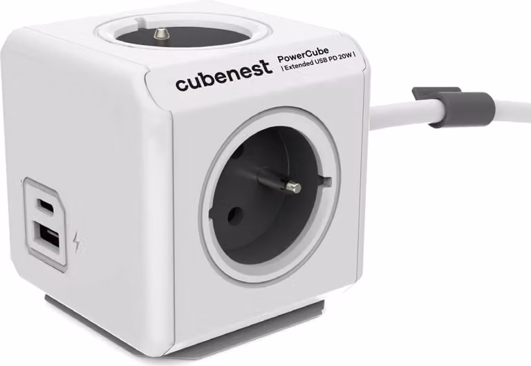 Cubenest Powercube Extended USB PD 20W, A+C, 4x prese, 3m, bianco/grigio