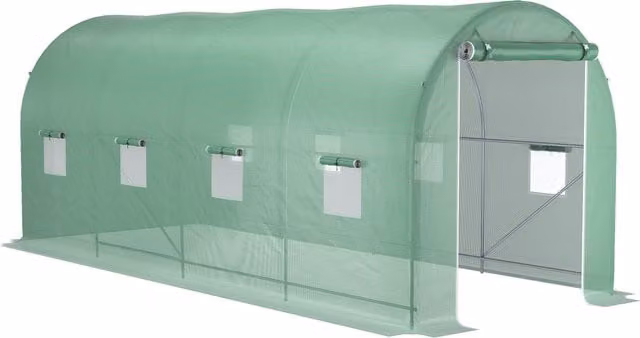 Serra a tunnel Outsunny per giardino con 8 finestre e porta avvolgibili, L: 500 cm, P: 200 cm, H: 210 cm – 1