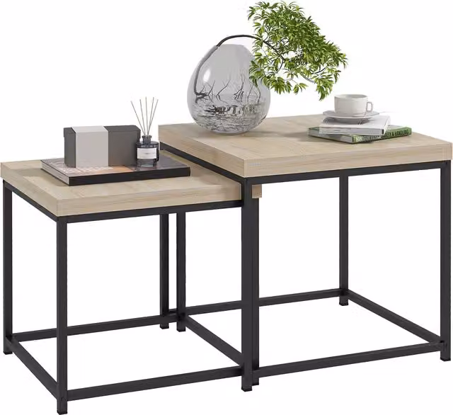 Set di 2 tavolini bassi quadrati HOMCOM per salotto con struttura in metallo e piani in materiale composito, disponibili in nero, beige o marrone
