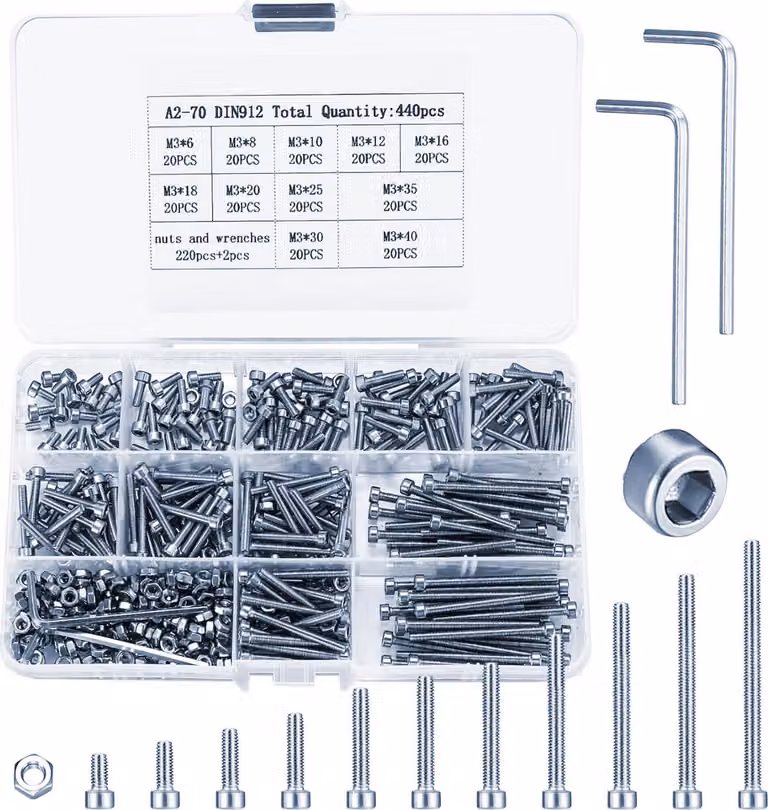 Assortimento di bulloni M3 (acciaio inossidabile, 440 pezzi)