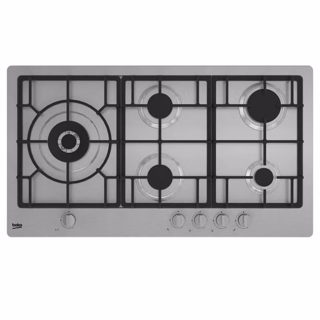 Piano cottura a gas Beko HIML95225SXE da incasso, 5 zone di cottura con bruciatore Wok, griglie in ghisa, colore Silver in acciaio inossidabile, L: 90 cm, P: 51 cm – 2