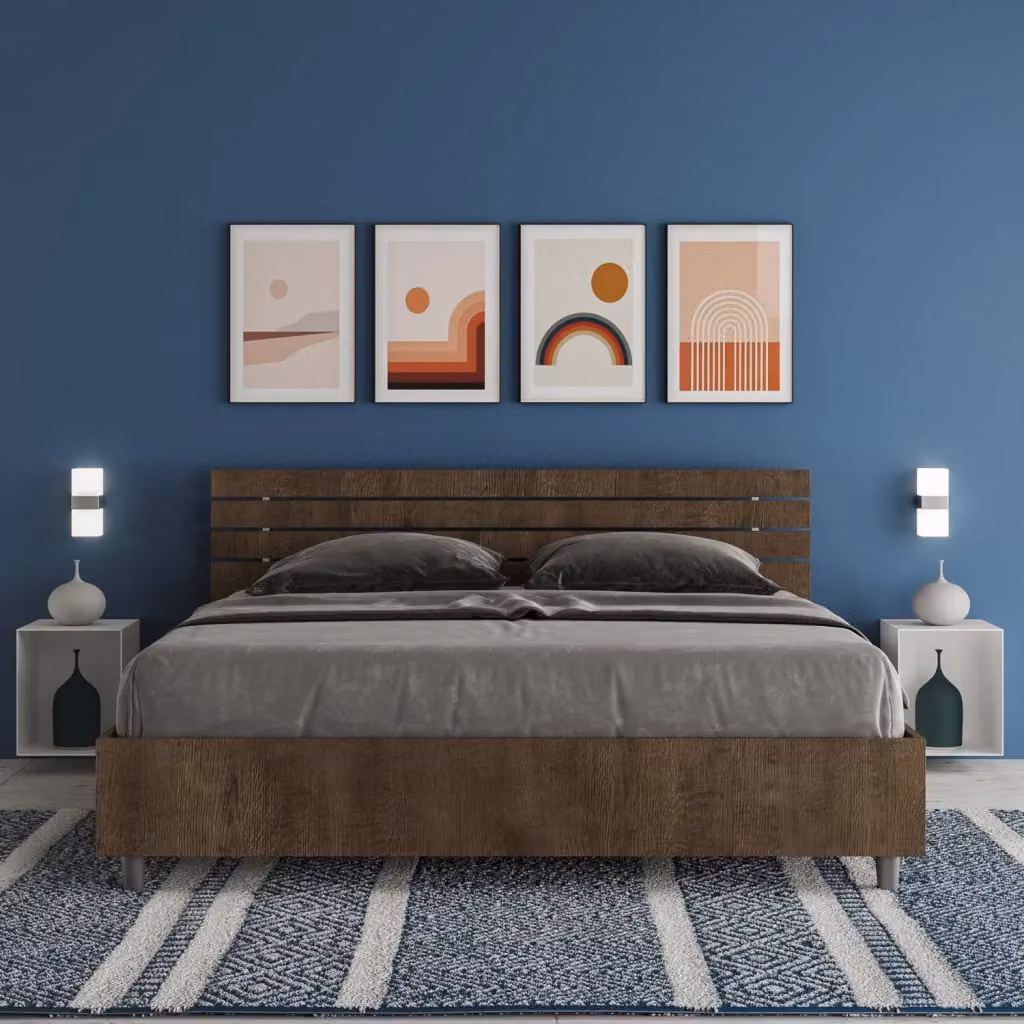 Letto Matrimoniale Ankel con Contenitore a Alzata e Testata Dritta, Colore Noce, L/P: 160 x 200 cm – 2