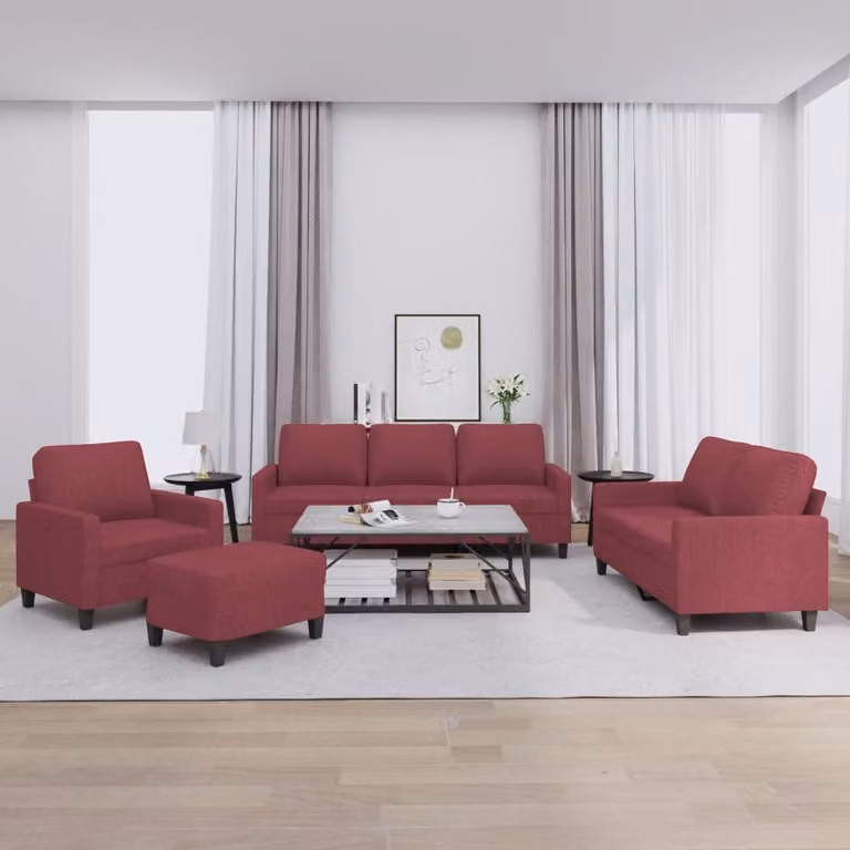 vidaXL Set di Divani 4 pz con Cuscini Rosso Vino in Tessuto