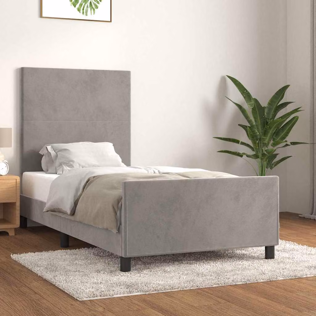 vidaXL Giroletto in Velluto Grigio Chiaro con Struttura in Legno di Larice e Doghe Rigide, 90x190 cm