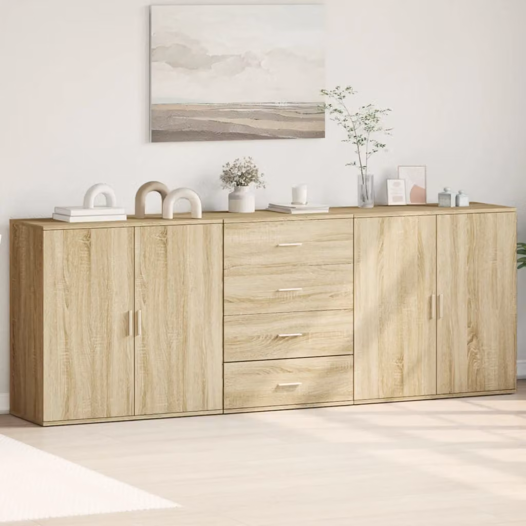 Set di 3 credenze vidaXL in legno multistrato e MDF color rovere Sonoma per la tua sala da pranzo