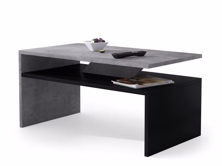 All4All, tavolino basso Pico, ideale come tavolino da caffè, tavolino per il soggiorno o tavolino da divano, con vano portaoggetti, dimensioni 90x50 cm, modello 05, realizzato in cemento e verniciato di nero