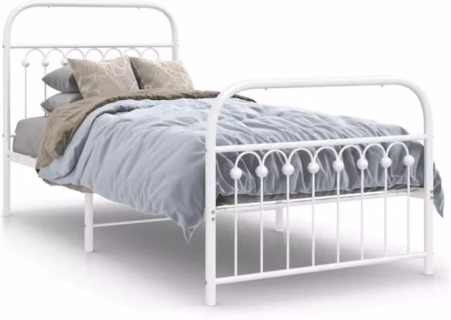 Letto singolo per adulti DESIGN IN con testiera e pediera in metallo bianco 90x200 cm