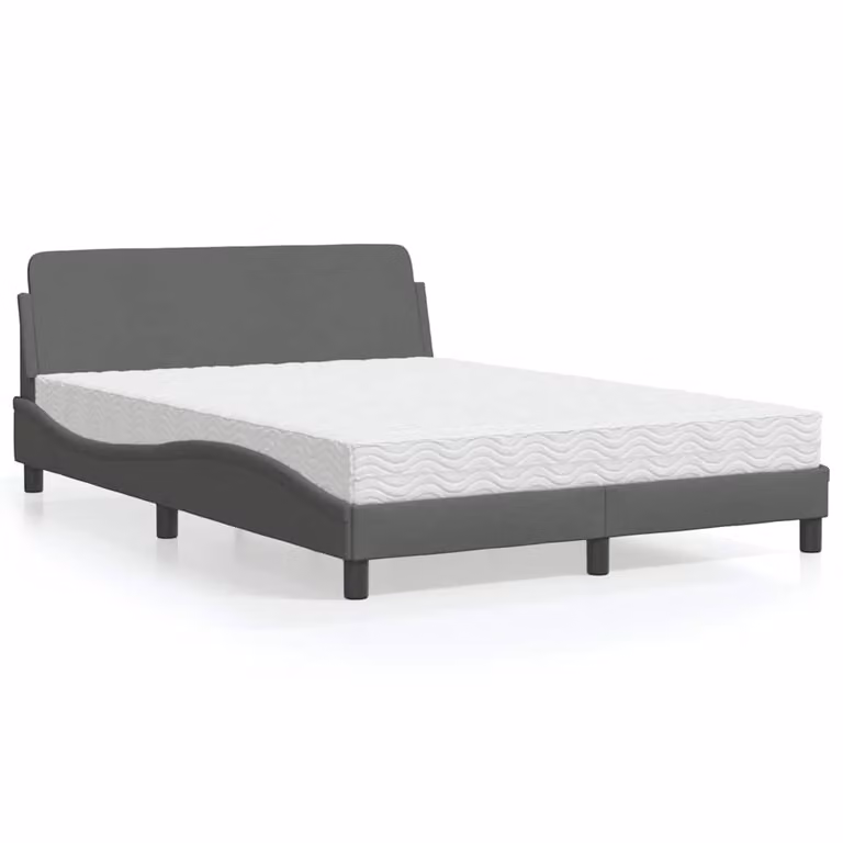 Letto con Materasso Dover vidaXL in Tessuto Grigio e Bianco L/P/H: 140 x 190 cm