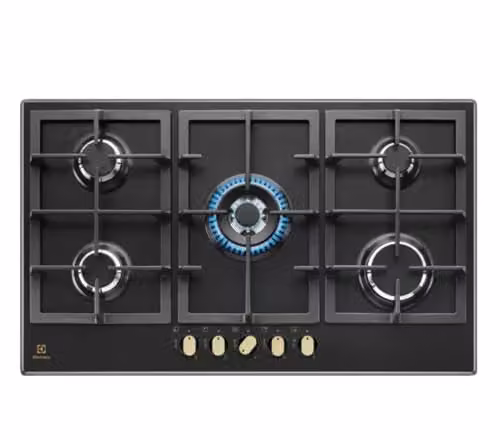 Electrolux KGS 9536 RN - Teglia da forno a gas, finitura in ghisa nera con manici in bronzo, 90 cm