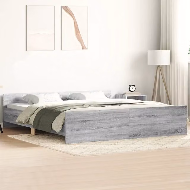 Giroletto con Testiera e Pediera-Struttura Letto Grigio Sonoma 180x200 cm