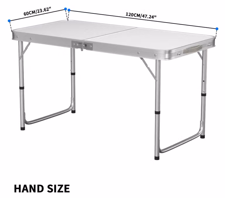 Tavolo pieghevole da campeggio - Tavolo da giardino in alluminio - 120x60 cm - Altezza regolabile in 3 posizioni: 55–70 cm - Rettangolare - Portata massima: 50 kg - Adatto per un massimo di 8 persone