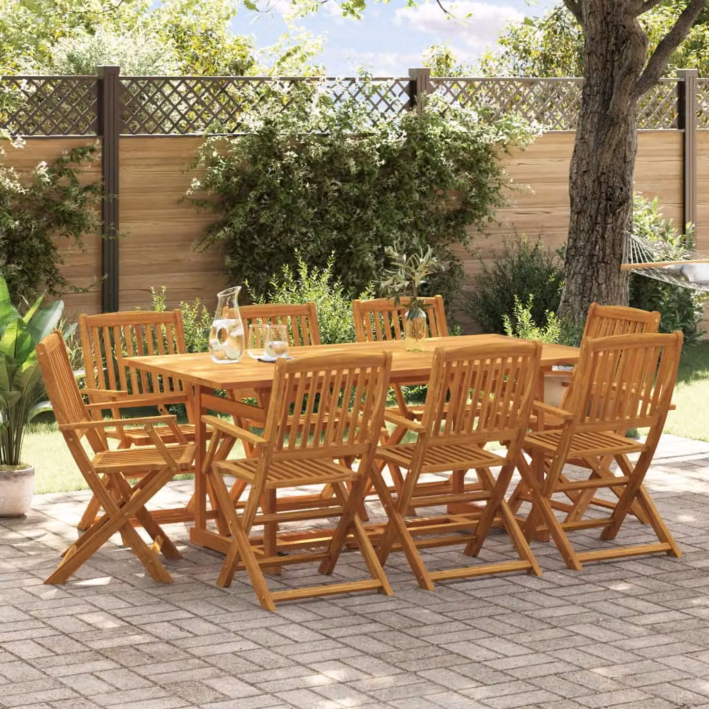 Set da pranzo da giardino vidaXL in legno di acacia marrone, 9 pezzi, L: 180 cm, P: 90 cm, H: 75 cm