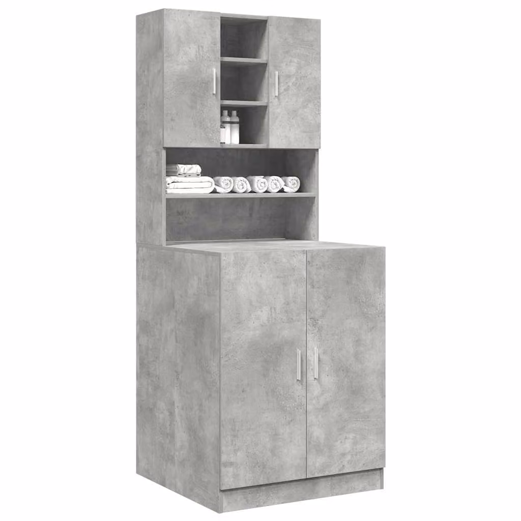 Set di 2 mobili per lavatrice vidaXL in MDF grigio, modello moderno a parete con ante a battente e ripiani interni, L/P/H: 71,5 x 40 x 181,5 cm