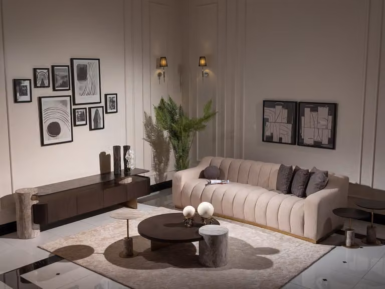 Luxus Komplette Wohnzimmer Sofa Beistelltische 6tlg Stoff Beige Holz