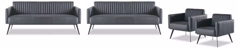 Arbeitszimmer-Set 4tlg 2x 3-Sitzer 2x Sessel Schwarz Einfarbig Modern