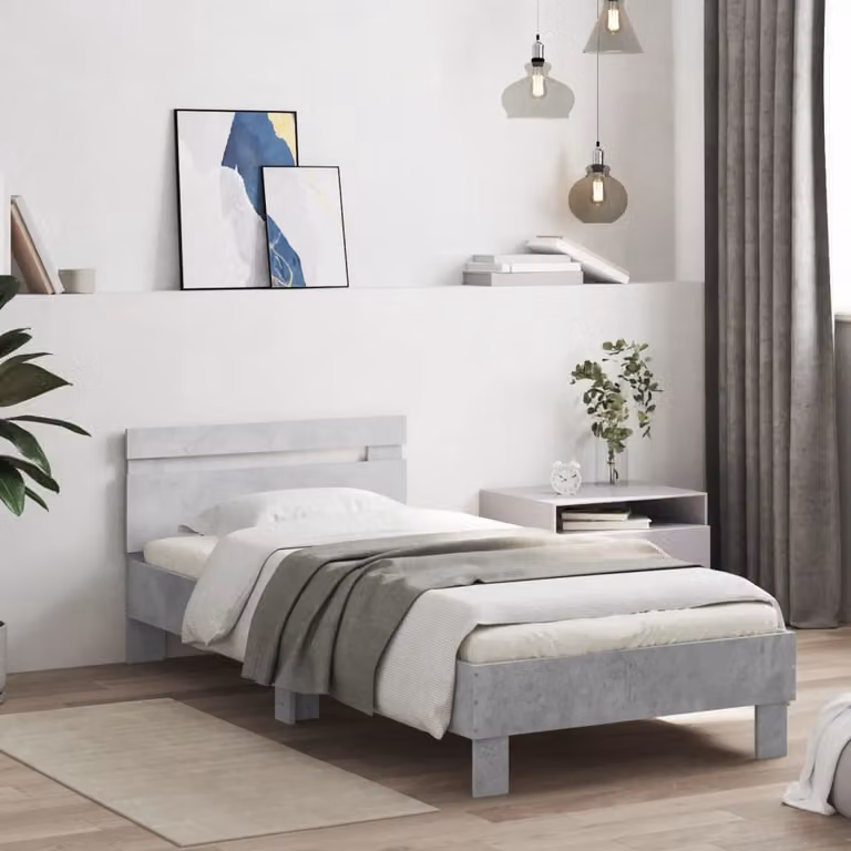vidaXL Giroletto con Testiera in Legno Multistrato Grigio Cemento L 90 cm x P 200 cm