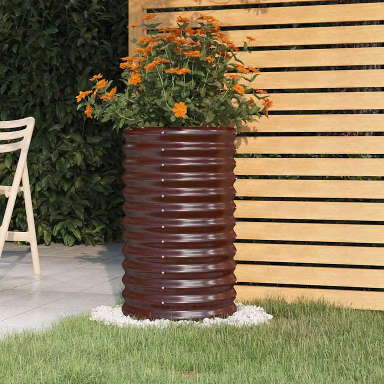 vidaXL Vaso da Giardino in Acciaio Zincato Marrone L/P/H: 40 x 40 x 68 cm