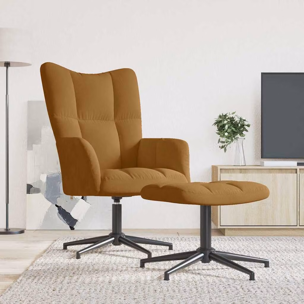 vidaXL Poltrona Relax con Poggiapiedi in Velluto Marrone, Sedia Girevole 360 Gradi con Struttura in Metallo e Imbottitura in Schiuma