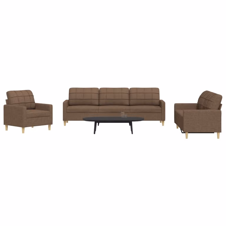 vidaXL Set di Divani 3 Pezzi Moderno in Tessuto Marrone con Struttura in Metallo