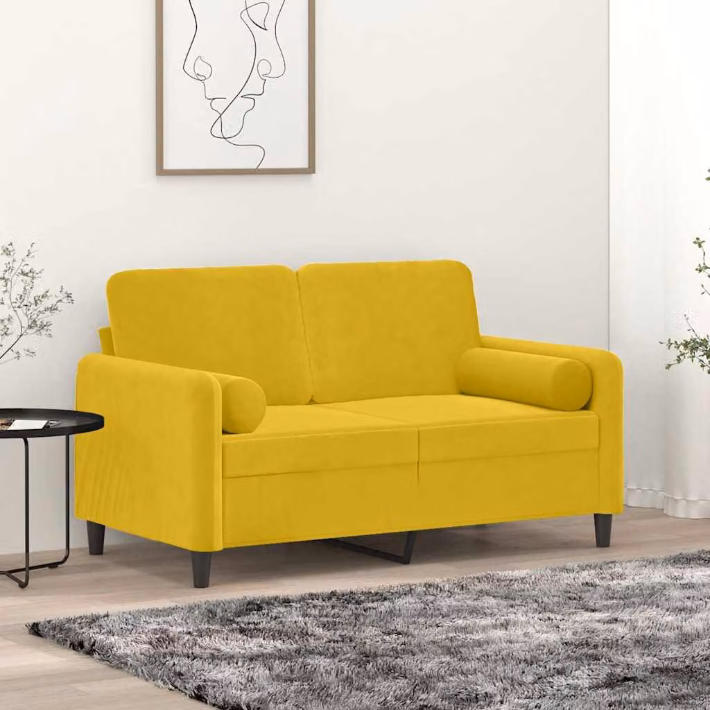 vidaXL Divano a 2 Posti Moderno in Velluto Giallo con Cuscini e Rivestimenti Rimovibili