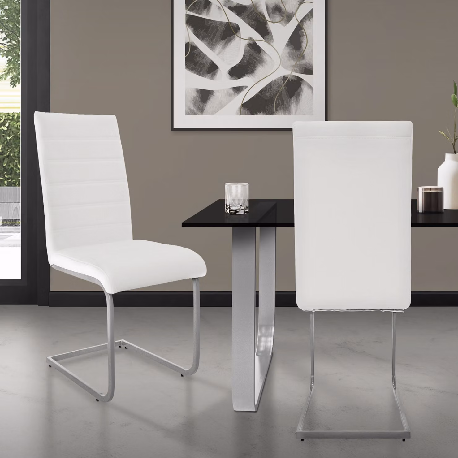 ML-Design set di 2 sedie da pranzo con schienale, bianco, in Pelle finta