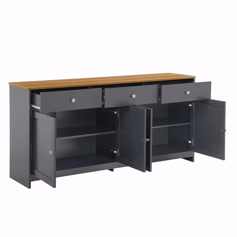 Consolle Minimal con ante e cassetti in rovere multistrato, grigio e nero, L: 160 cm, H: 75 cm, P: 44,5 cm – 2