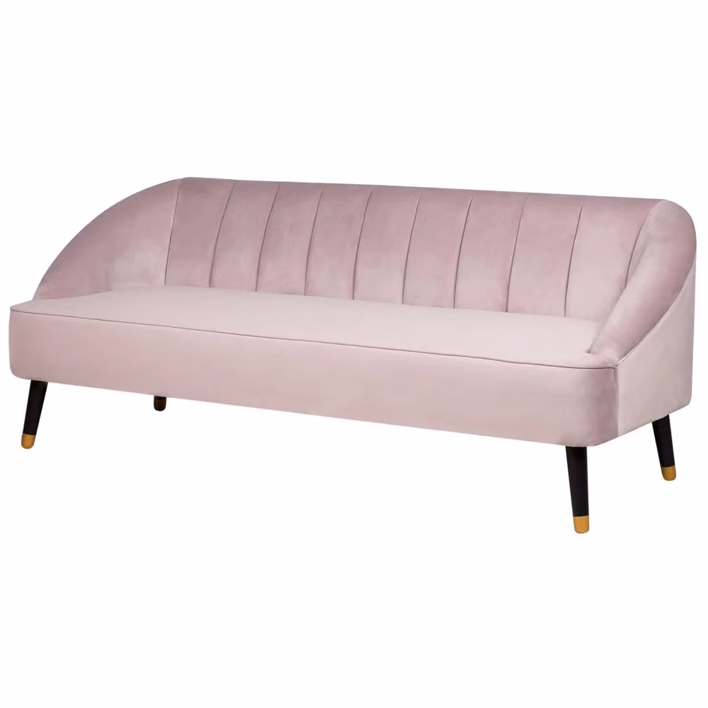 Divano Beliani a 3 posti in velluto rosa con gambe in legno e cuscini inclusi L: 191 cm, P: 73 cm, H: 73 cm – 2