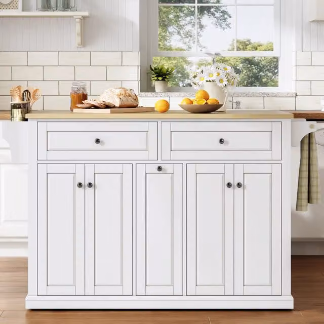 Mobiletto cucina Minimal con cassetti e ruote in legno effetto rovere bianco L/P/H: 121 x 49 x 89 cm