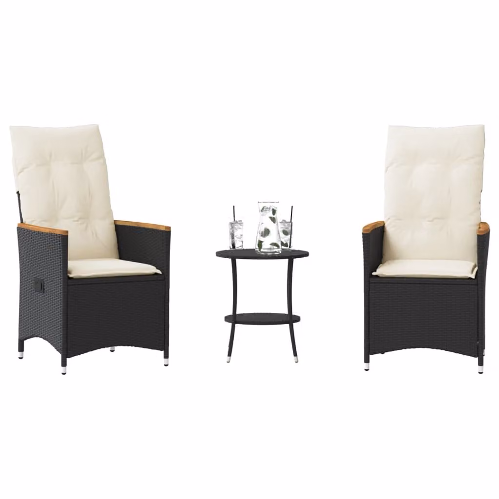 Maison Exclusive - Set da bistrot 3 pezzi con cuscini Nero Poly Rattan