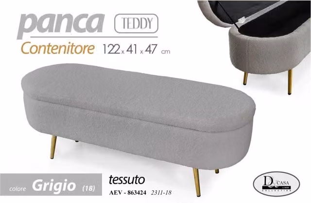 Panca contenitore Teddy IPERBRIKO in tessuto grigio L: 122 cm, P: 41 cm, H: 47 cm