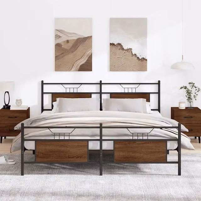 Struttura Letto Design Mania in Metallo e Rovere Marrone L/P/H: 200 x 160 x 91,5 cm – 1