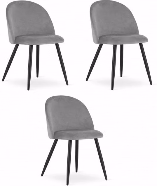 Set di 3 sedie moderne Kendra Home in velluto grigio chiaro e metallo nero opaco