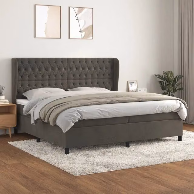 Letto Ibrido con Giroletto a Molle e Materasso vidaXL in Velluto Grigio e Bianco L/P/H: 200 x 200 x 128 cm