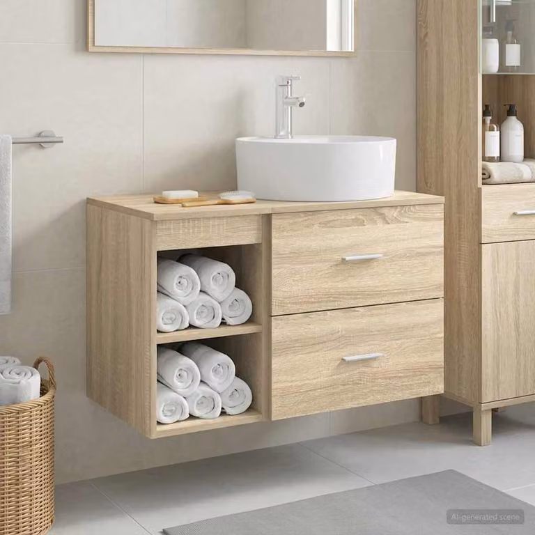 Set di mobili per il bagno moderno vidaXL composto da mobile lavabo e pensile, colore marrone e beige, L/P/H: 76,0 x 34,5 x 49,5 cm e 44,5 x 34,5 x 76,0 cm
