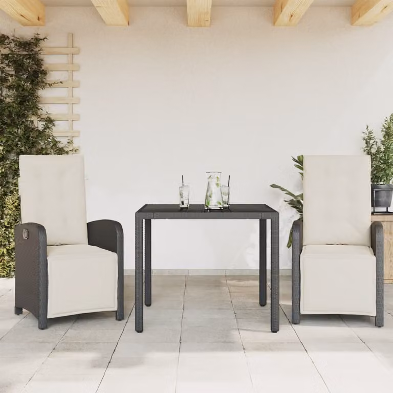 Maison Exclusive - Set da bistrot 3 pezzi con cuscini Nero Poly Rattan