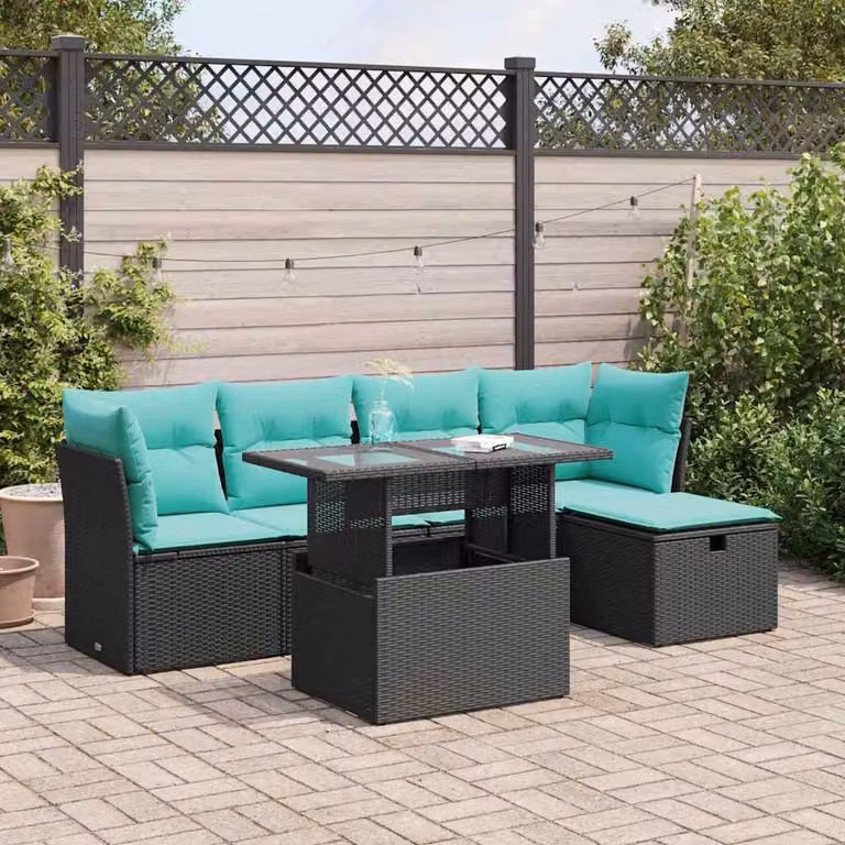 Maison Exclusive - Set Divano da Giardino 6 pz con Cuscini Nero Polyrattan Acacia