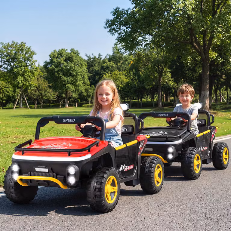 Veicolo elettrico da corsa Costway 24V a 2 posti con telecomando, luci e musica, colore Rosso