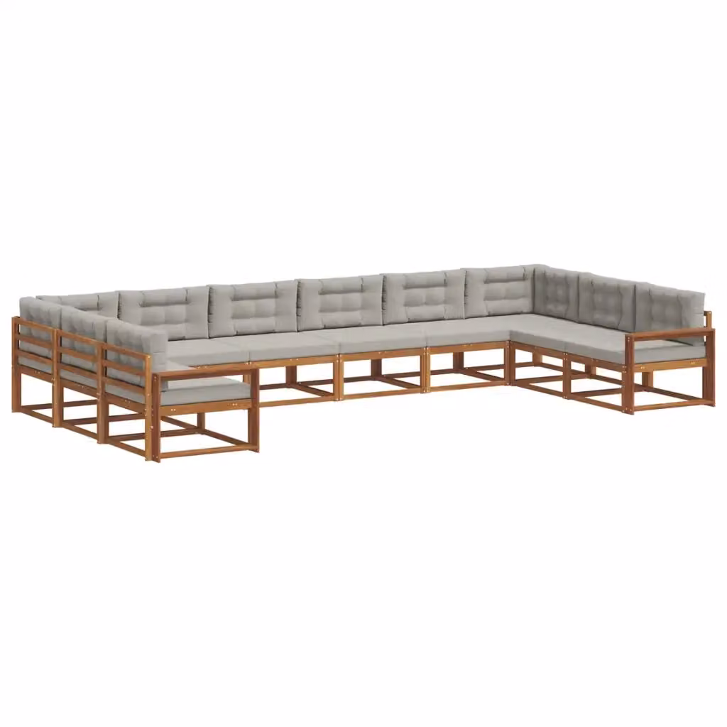 Set di divani da esterno vidaXL a forma di L in legno di acacia con cuscini beige e grigi – 2