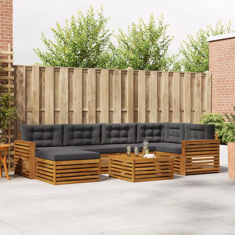 Set di divani da esterno vidaXL 7 pz in legno di acacia con cuscini, colore beige e antracite