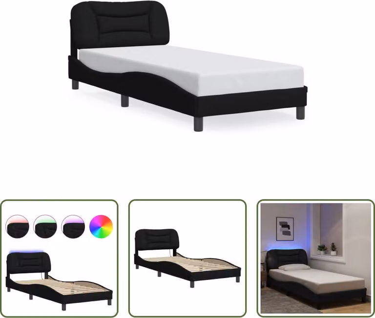 The Living Store Struttura letto con LED in tessuto nero 90x200 cm
