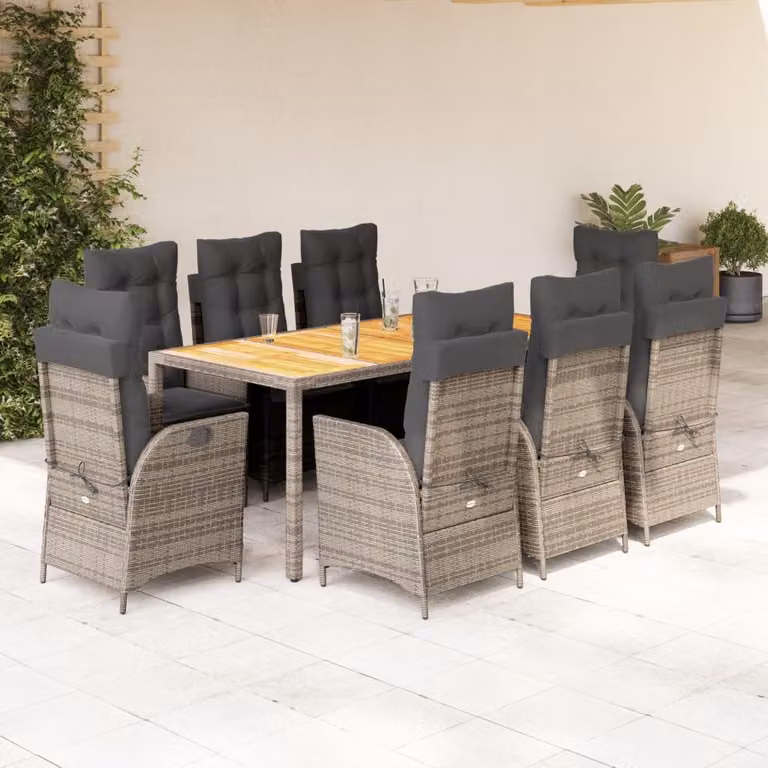 vidaXL Set da Pranzo da Giardino 9 pz in Polyrattan e Legno di Acacia Grigio