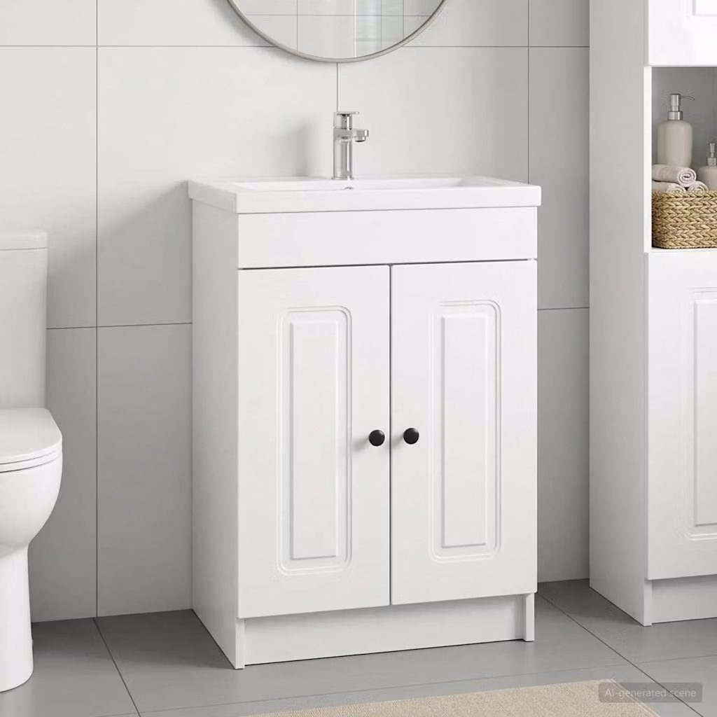 Mobiletto da bagno sotto il lavello vidaXL Bianco Lucido con ante a battente e ripiani interni