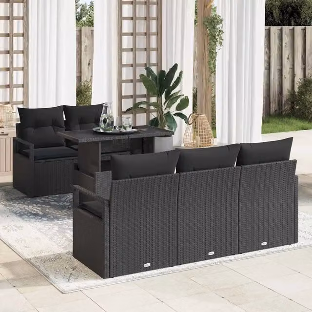 Set Divano da Giardino 6 pz Nero Poly Rattan 3357476