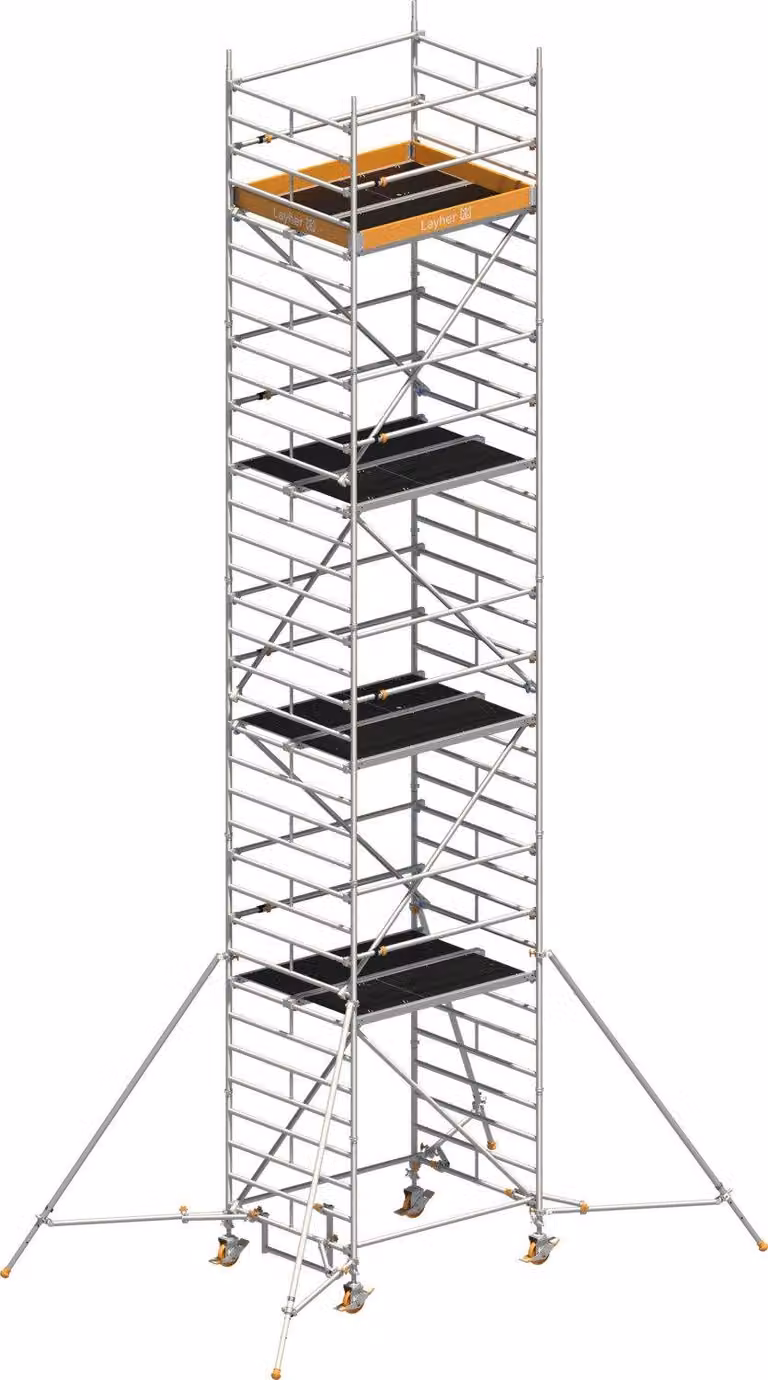 Ponteggio mobile Layher Uni Kompakt P2 con parapetto Uni Telegeländer e montanti estensibili 10,20 m AH