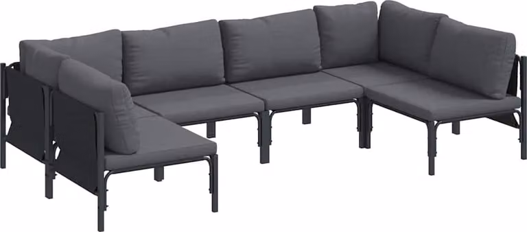 Set Divano da Giardino con cuscino 6 pcs Nero Acciaio